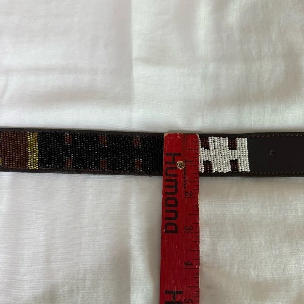 Brown Beaded Belt Handmade Leather Western Size 46 Neutral Colors Casual